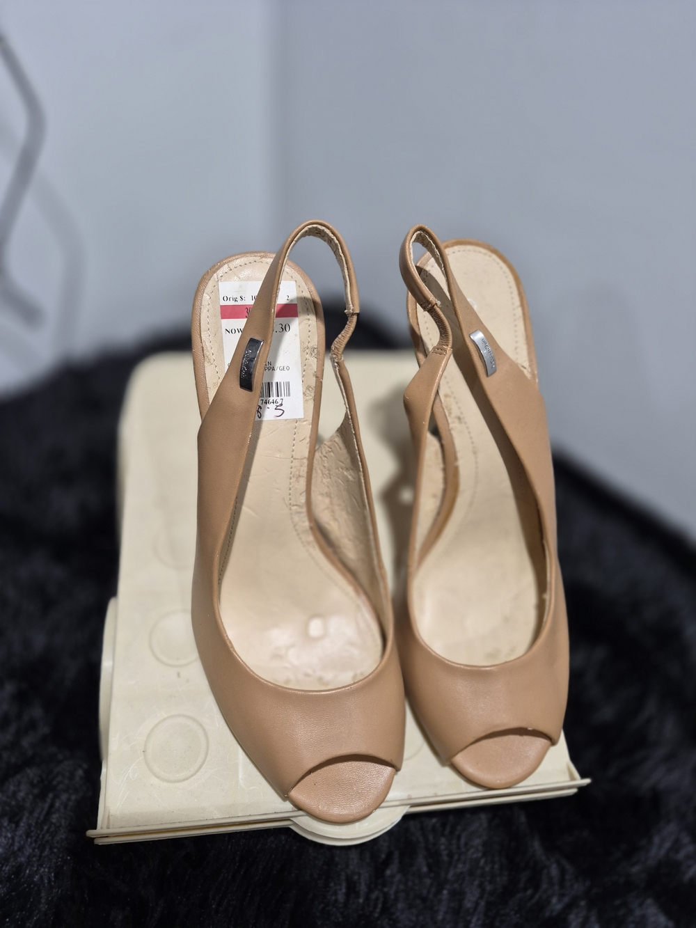 Calvin Klein Tan Peep-Toe Slingback Heels